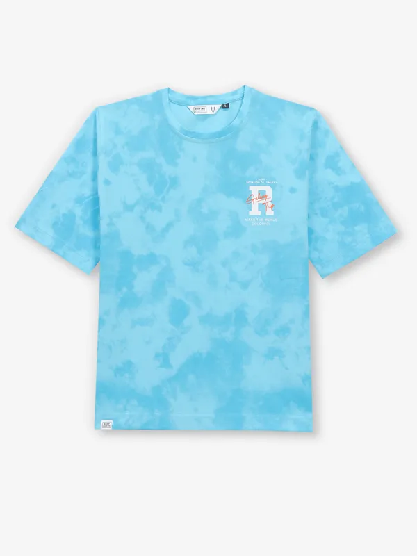 RUFF teal blue printed cotton t-shirt