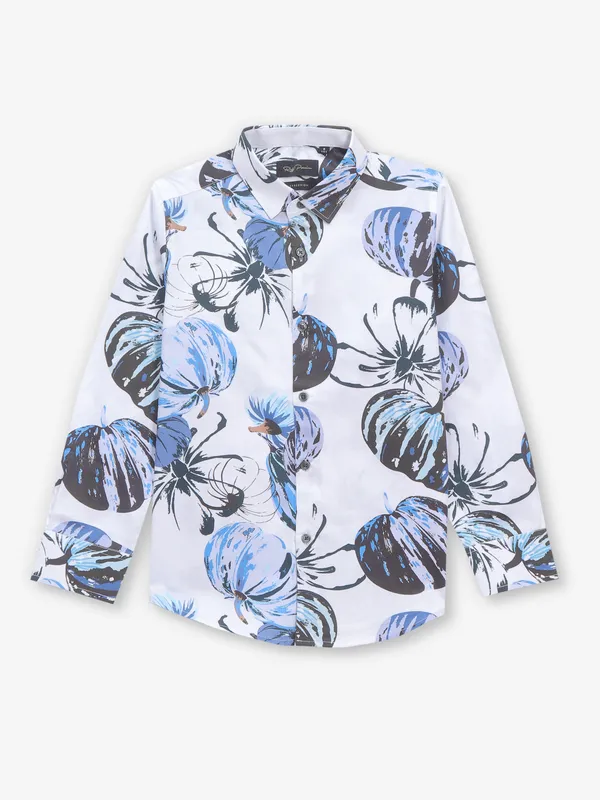 RUFF white floral printed cotton shirt