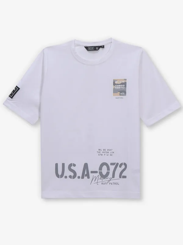 RUFF white printed cotton half sleeves t-shirt