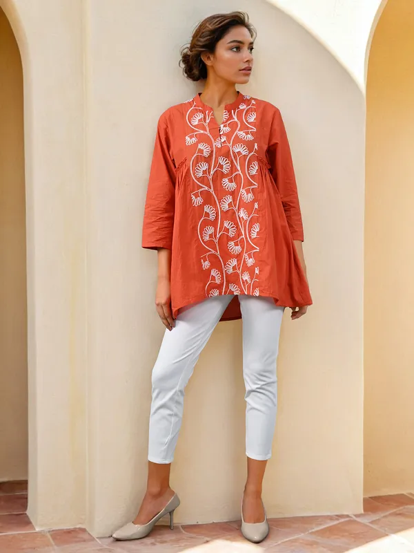 Rust orange cotton thread worked top