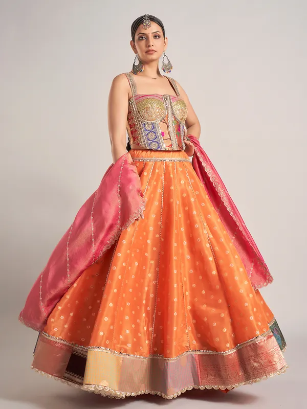 Rust orange silk navratri chaniya choli