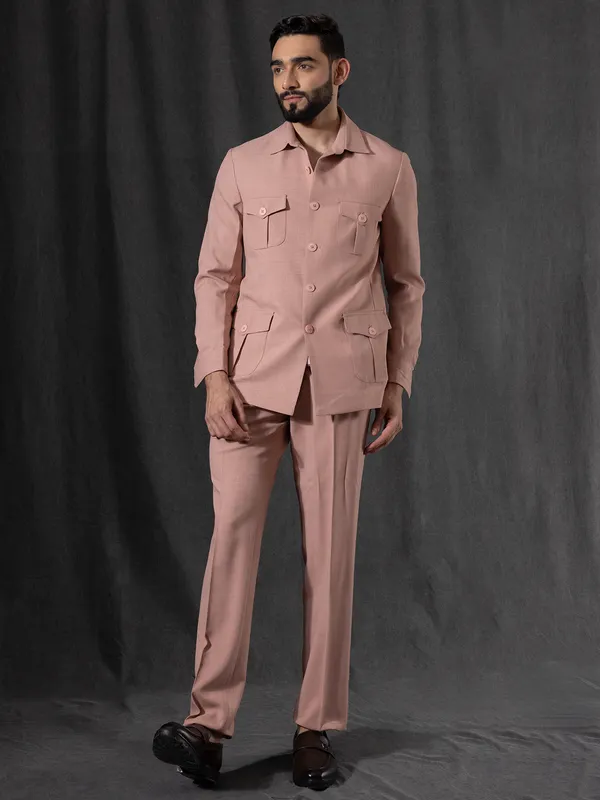 Rust pink cotton jodhpuri suit for man