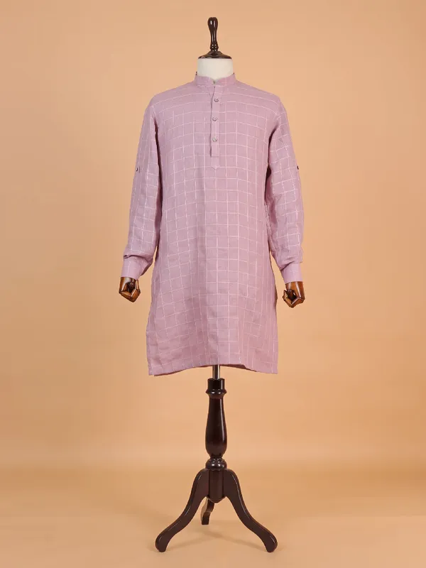 Rust pink cotton kurta with tattersall pattern