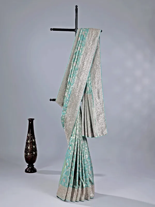 Sage green banarasi silk saree for weddings