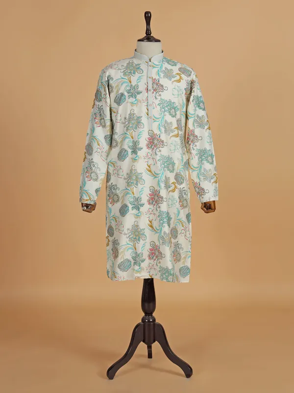 Sage green cotton silk kurta suit for men