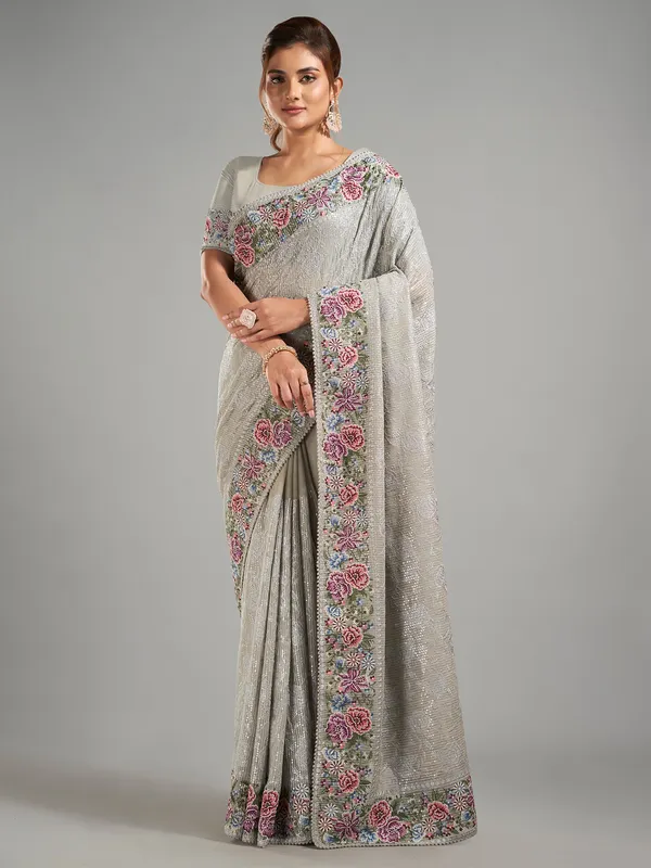 Sage green georgette saree for festive