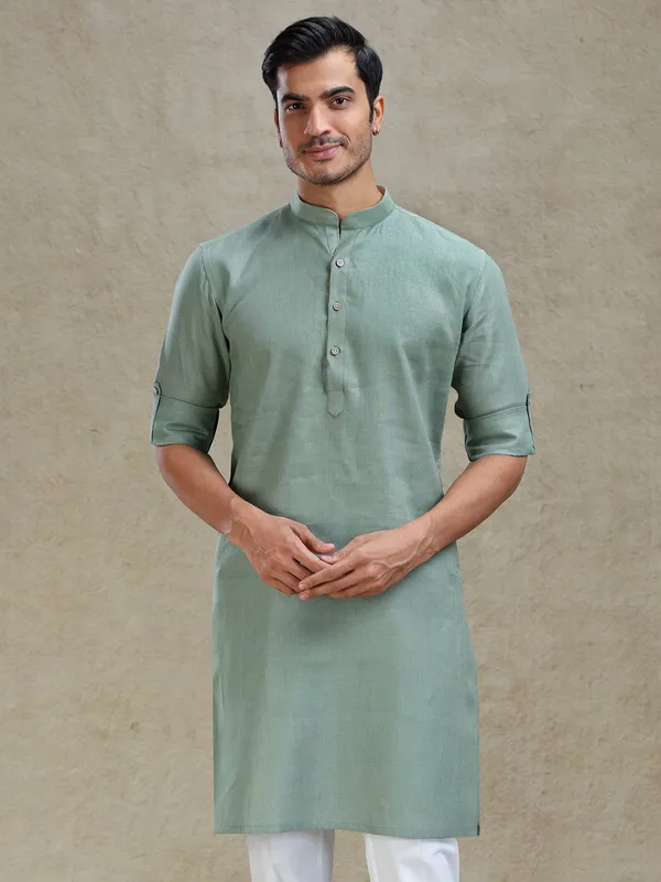 Sage green kurta for pooja and celebration