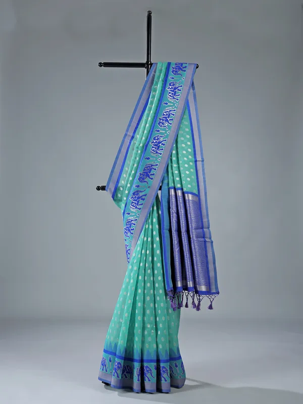 Sage green semi cotton silk saree