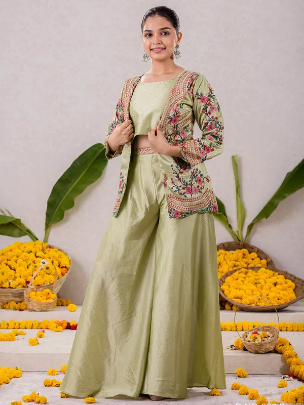 Sage green silk jacket style palazzo set