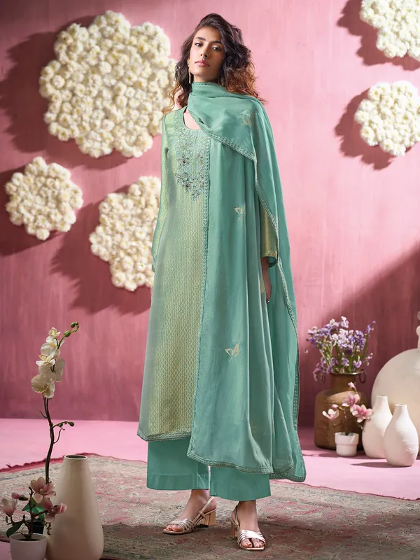 Sage green silk palazzo suit for women