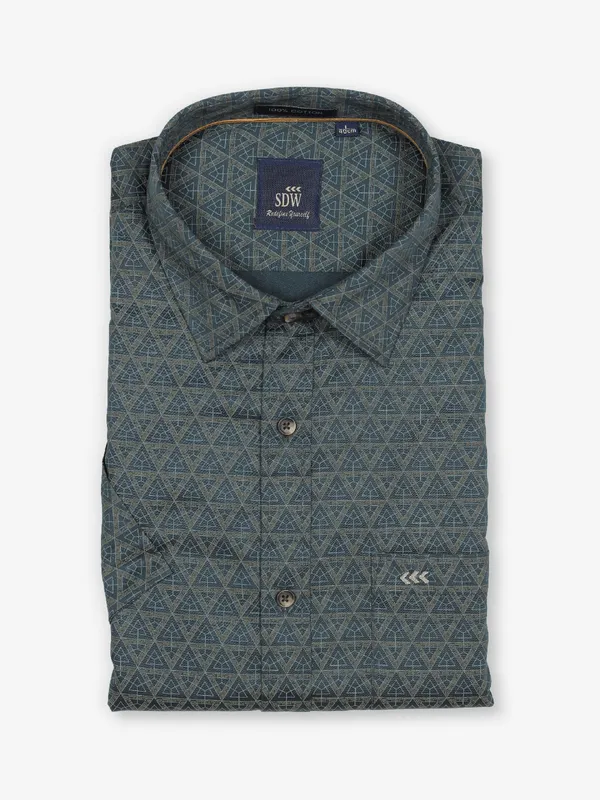 SDW blue printed cotton half sleeve shirt