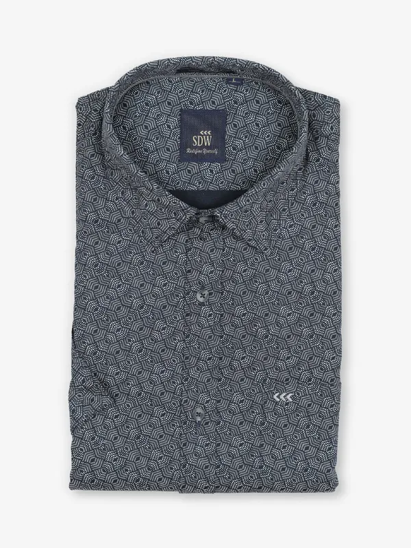 SDW navy printed cotton shirt