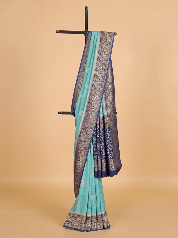 Sea blue patola silk wedding wear saree