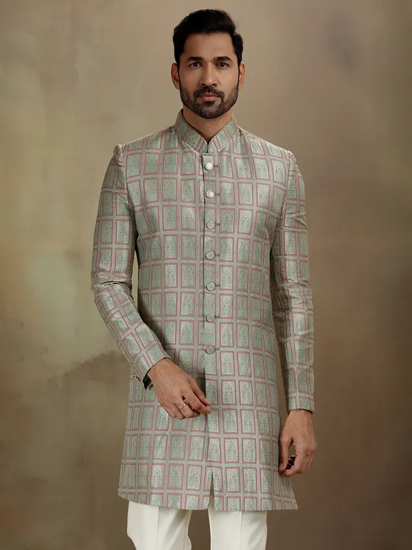 Sea green banarasi silk royal indo western
