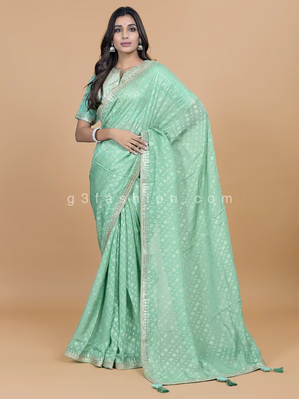 Sea green georgette saree for wedding look