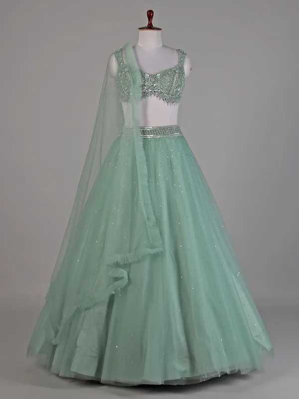 Sea green net lehenga choli for women