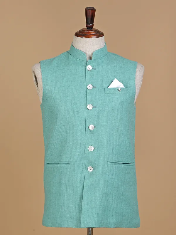 Sea green plain silk waistcoat