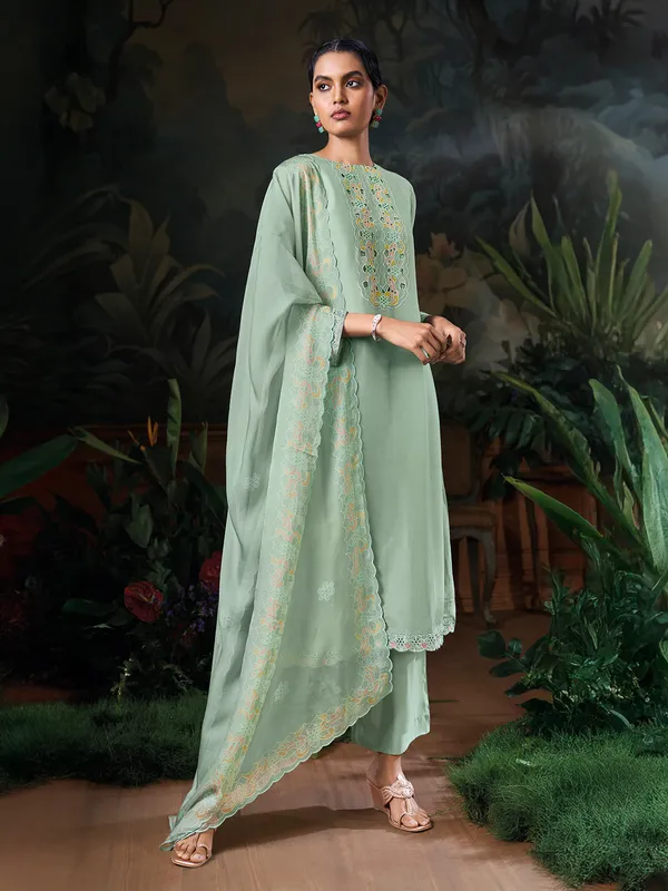 Sea green silk festival wear palazzo suit