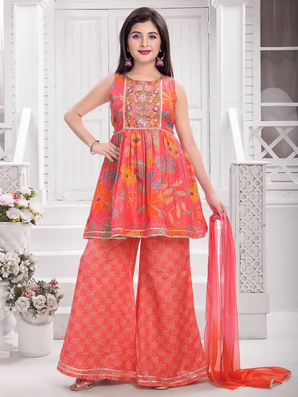 Selmon pink printed cotton silk palazzo suit