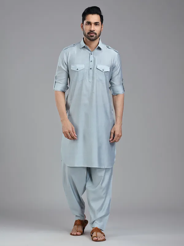 Serene pastle blue mens pathani kurta set