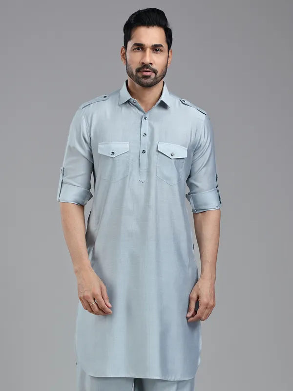 Serene pastle blue pathani kurta for men