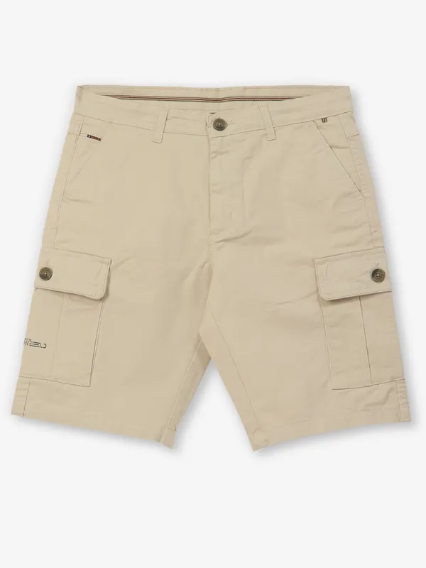 SHIELD cotton khakhi solid shorts