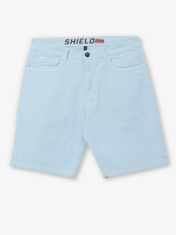 SHIELD cotton sky blue solid shorts