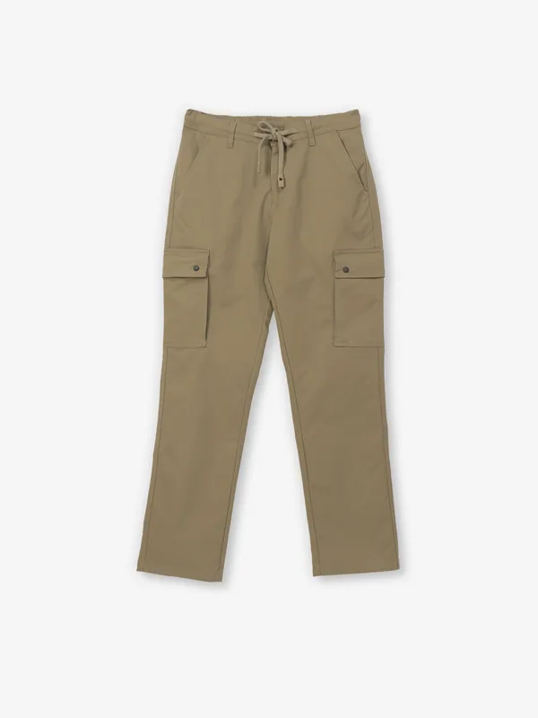 SHIELD khakhi solid cotton trouser