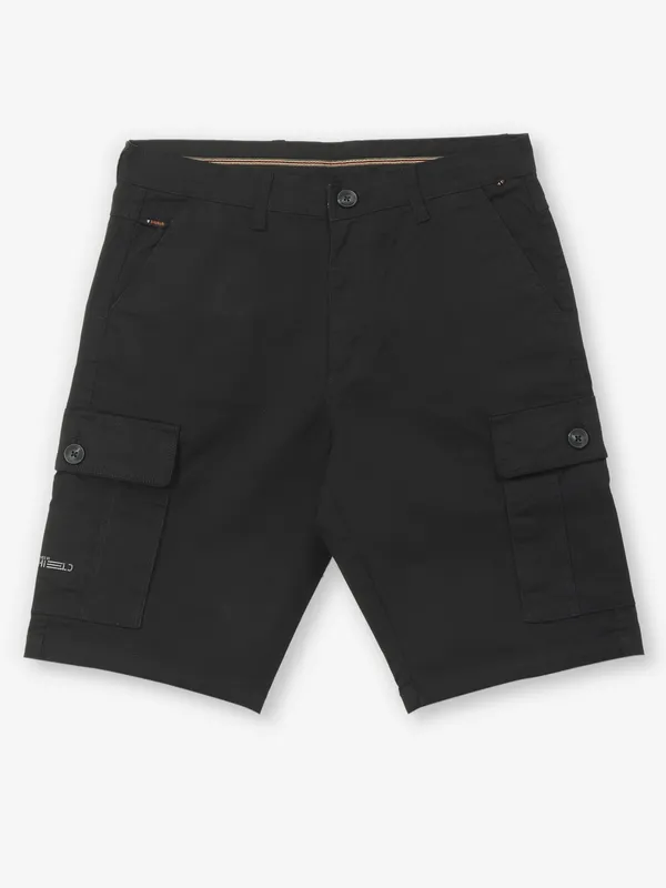 SHIELD solid black cotton shorts