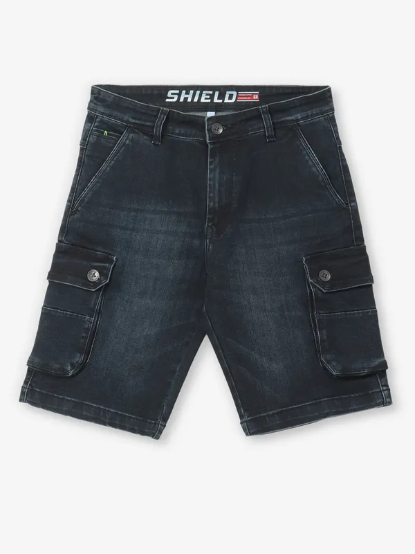 SHIELD washed black denim shorts