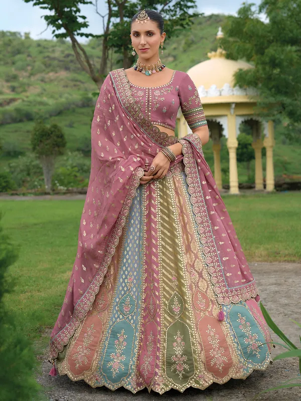 Silk based wedding style light purple lehenga choli
