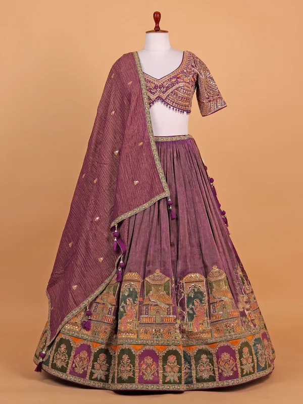 Silk Dark violet lehenga choli for women