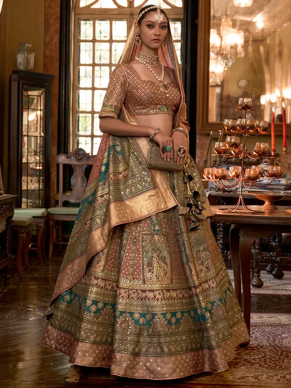 Silk dusty peach lehenga for wedding