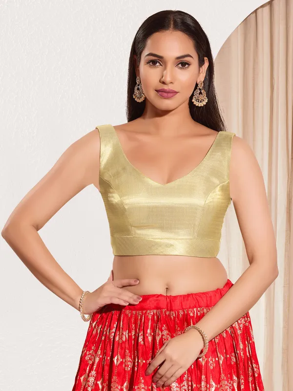 Silk gold zari weaving ready made blouse
