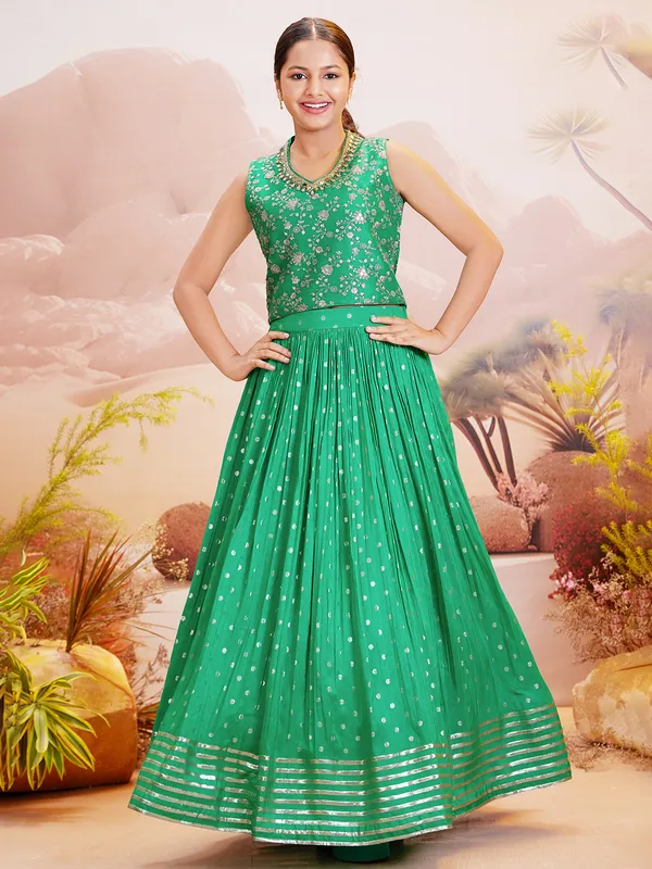 Silk green lehenga choli for sangeet