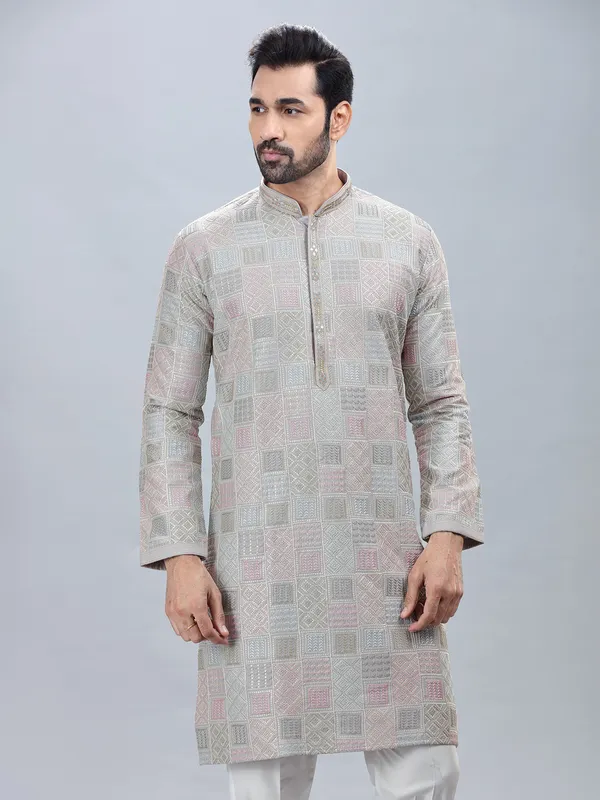 Silk grey kurta pajama for men