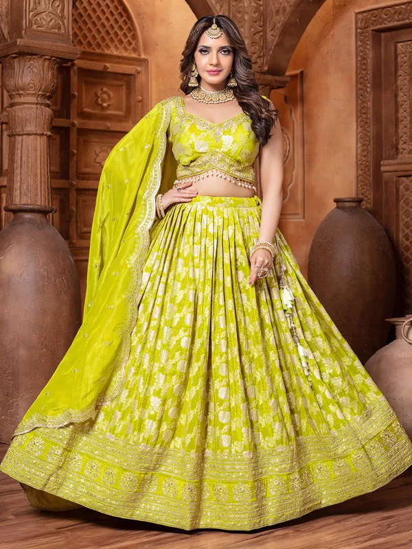 Silk lehenga choli in light green