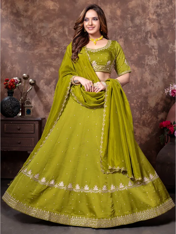Silk lehenga choli in mehendi green