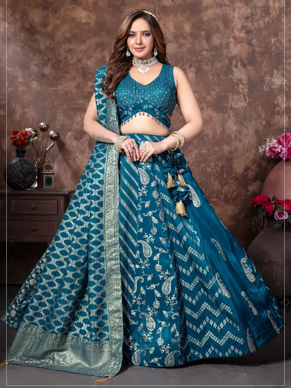 Silk lehenga choli in rama blue colour