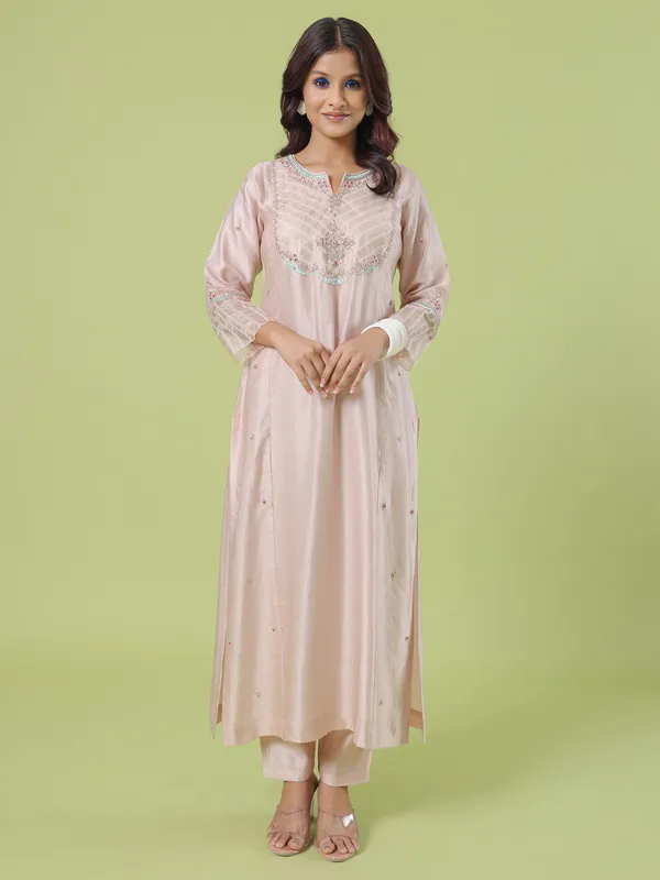 Silk light pink kurti with pant