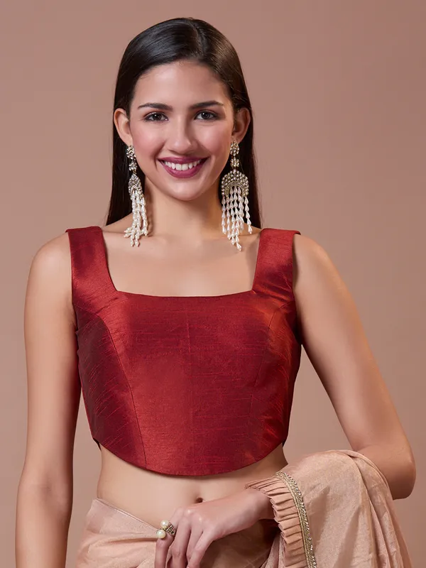 Silk maroon readymade blouse
