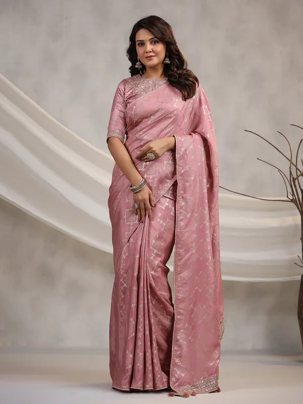 Silk mauve pink saree for wedding