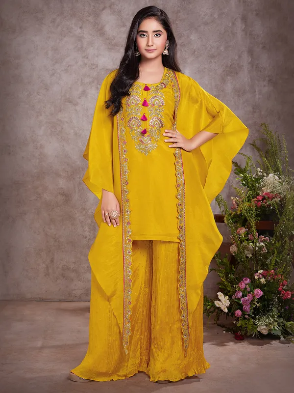 Silk mustard yellow palazzo set with dupatta