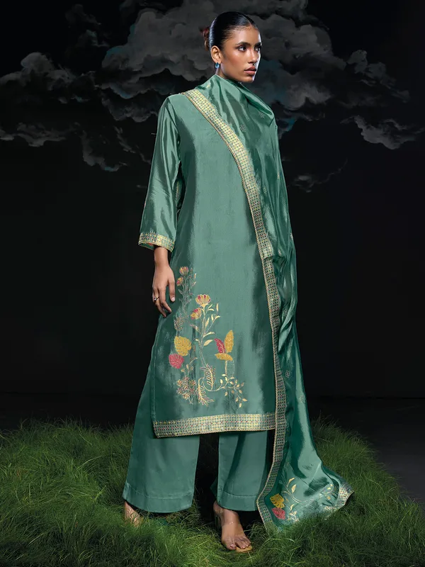 Silk pastel green palazzo suit with dupatta