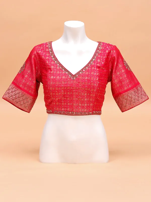 Silk pink blouse with jacquard prints