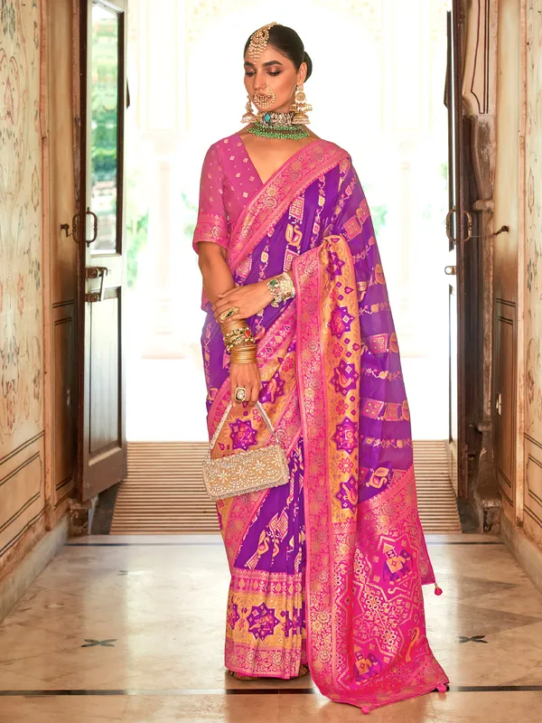 Stylish patola silk purple saree