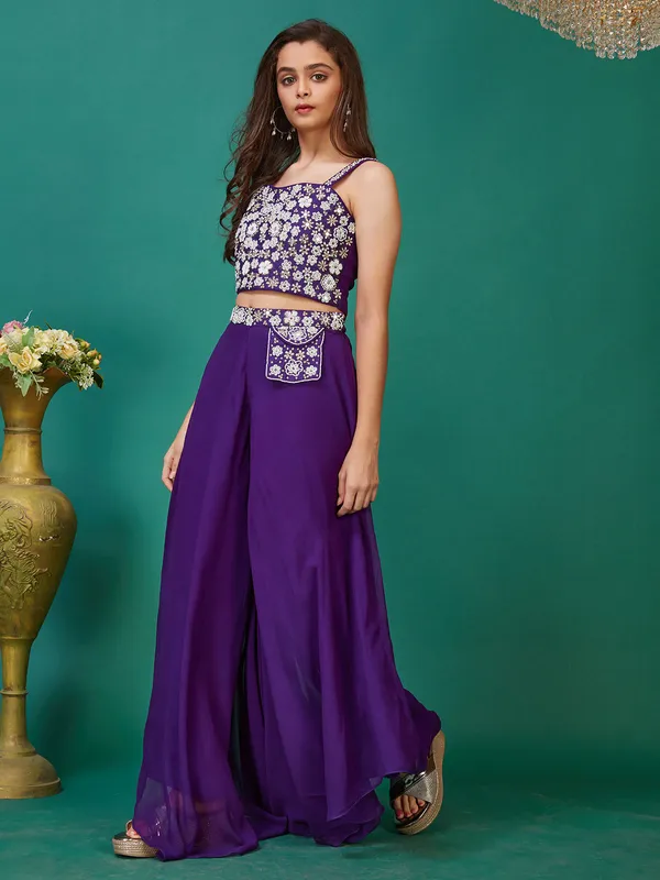 Silk purple palazzo salwar suit