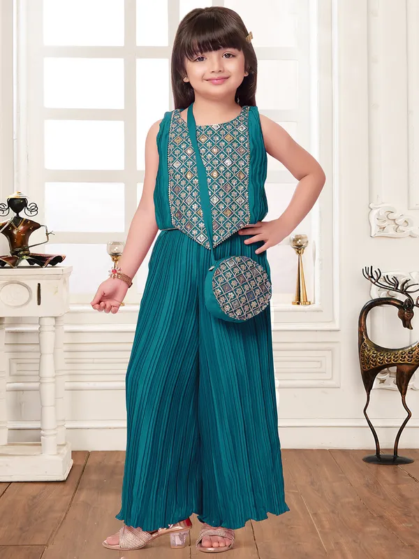 Silk rama blue palazzo salwar suit for girls