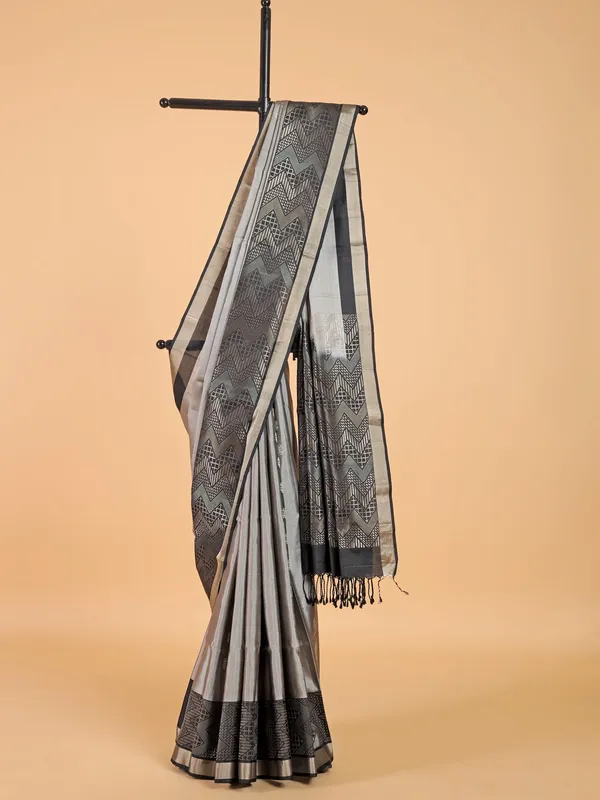 Silk silver festive style saree