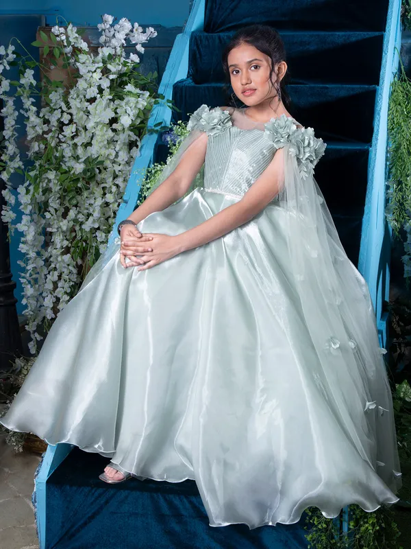 Silk silver party gown for girls